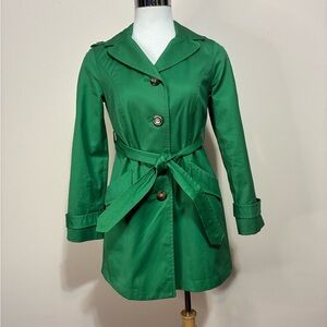 Ann Taylor Petite Emerald Green Belted Trench Coat
